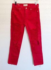 Lucky Brand Red Distressed Sienna Boyfriend Jeans