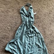 NWT LA made Blue Grey Halter Tie Waist Midi Dress