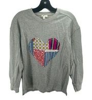 BP Women's Crewneck Sweatshirt Embroidery Heart Long Sleeve Pullover Gray XXS