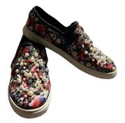 GB Girls Shoes Size 5M 5 M Floral Slip On Sneakers Rhinestones Beaded Pearls