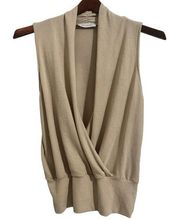 Abbeline Womens Terry Cloth Wrap Sleeveless Stretch V-Neck Tank Top Tan M NWOT