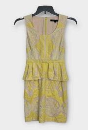 BCBGMAXAZRIA Womens Pastel Yellow Sleeveless Peplum Floral Dress Size 2