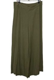 Flax Pants Olive Green Cropped Pants Pockets Elastic Waist Pockets Size Medium