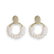 CZ White Pearl Hoop Earrings for Women