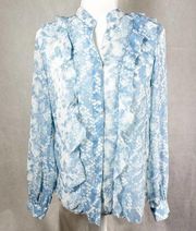 L’AGENCE Nadine Ruffle Shoulder Poly Crinkle Long Sleeve Top Blouse Size XS