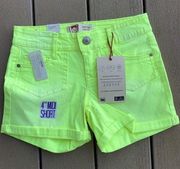 Lei Shorts Neon Lemon Ice 4 inch Midi Ashley Low Rise Womens 1 New XS