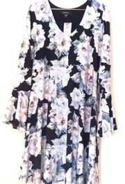 Karen Kane multicolor floral long-sleeve A-line dress