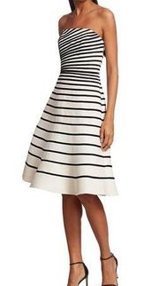 Halston Striped Strapless A line dress wedding casual classic cocktail party