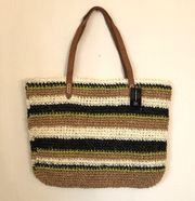 Tropical Striped Straw Tote