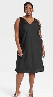 A New Day Satin Slip MIDI Dress Black Women's XXL NWT