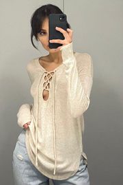 / Revolve Esperenza Lace Up Sweater in Scour