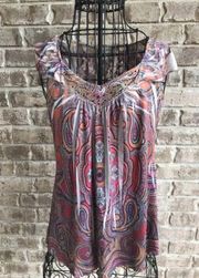 Live And Let Live Tunic Top Embellished Flowy Boho