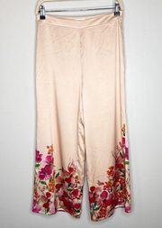 LPA Silk Nude Pink Floral Wide Leg High Waist Pants Medium