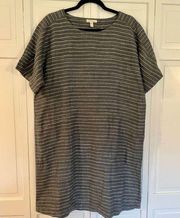 Eileen Fisher grey striped linen blend oversized dress small