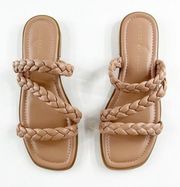 Sincerely Jules Braided Strappy Square Toe Venice Slide Sandals Nude 8.5