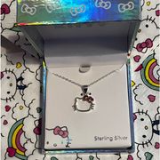 Hello Kitty Sterling Silver Outlined Charm Necklace & Matching Earrings