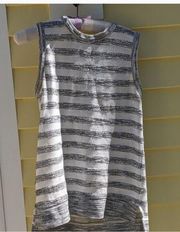 LOU & GREY Knit Striped Gray and White Tank Top