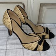 Ann Taylor Loft Straw Heels with Black Trim