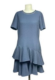 Rebecca Taylor Short Sleeve Pucker Jacquard Dress Navy Blue Size 10
