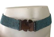 Anthropologie Turquoise Beaded Wooden Closure Belt Size XL