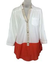 IZ Byer Women's V-Neck Collared Colorblock Semi-sheer Blouse tunic medium