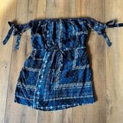 Greylin Dress Off Shoulder Medium Blue Women's Floral Mini Beach Boho Summer