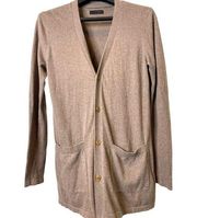 ASOS Long Sleeve V Neck Button Up Long Sweater Stretch Cardigan Pockets XXS Tan