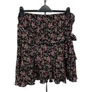 LOFT Pleated Microfloral Belted Short Skirt size XL Black Floral Print