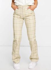 DESIGN puddle flare pants in sage check