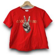 Cali Baby MEDIUM Red GOOD VIBES Crop Top Tee Shirt T-Shirt Short Sleeve Graphic