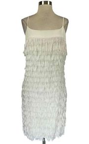 Aidan Mattox Women's Cocktail Dress Size 4 White Fringed Sleeveless Sheath