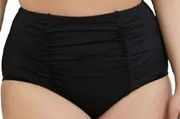 Torrid High Rise Ruched Swim Bottom Solid Black Floral Womens Plus Size 1X