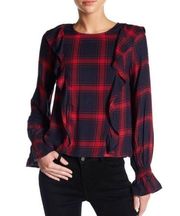 Kenzie Jeans Long Sleeve Ruffle Plaid Blouse - M