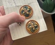 Vintage Leather Floral Clip On Earrings