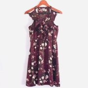 Converse Dress XS Satin Ruffle Floral Print Plum Purple