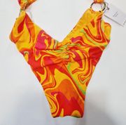 WeWoreWhat Asymmetrical Cross Over One Piece in Cherry Red Multi