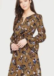 Ann Taylor Mocha Opulent Floral Ruffle Sleeve Dress size petite medium NWOT