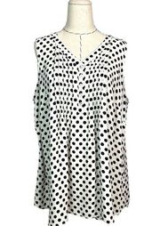 Rose + Olive Tunic Womens Size 1X Polka Dot Black White Pinch Pleat Sleeveless