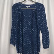 Women’s sz XL Counterparts, navy & white polkadot blouse with embroidery detail