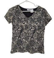 East 5th Y2K Sheer Floral Knit V Neck Blouse Popcorn Top Size Petite Medium