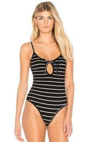 Flynn Skye Womens Brianna Bodysuit XS/S Black White Stripe Rib Keyhole Stretch