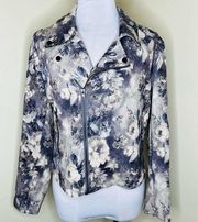 NWT Solitaire by Ravi Khosla Moto Jacket LARGE Faux Suede Floral Scuba Purple