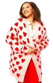 Magnolia Place hearts pink sweater duster labeled one size ( plus-size) NWT