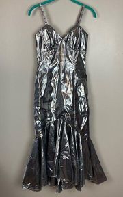 Casadei silver metallic gown sexy fun classy sequin strap size 6 new years gala