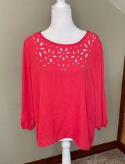 Eyeshadow Coral Eyelet Long Sleeve Top Large NWT