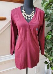 Land's End Women's Solid Burgundy Wool V-Neck Long Sleeve Blouse Size 14-16