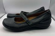 HUSH PUPPIES WOMENS BLACK LEATHER COMFORT MARY JANE SHOES 8.5