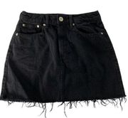 Skirt Womens Small Black Denim Button Closure Raw Hem Pockets Mini Cotton