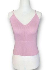 Knit Camisole Sweater Tank Light Petal Pink Ribbed Cotton Cottagecore Fairycore