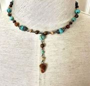 NY collection turquoise and brown beaded necklace